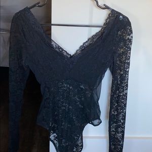 Sheer black lace bodysuit